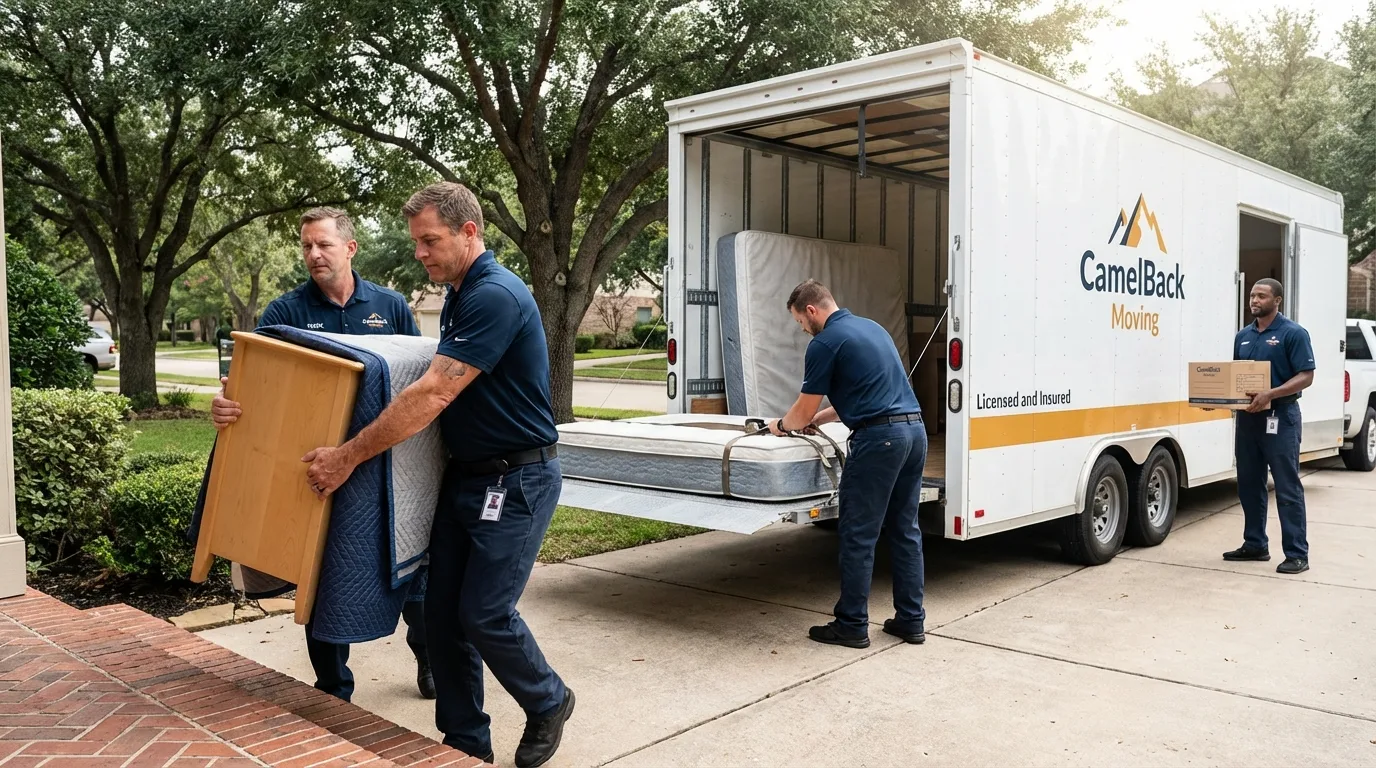 Crew loading residential truck for cross-state move from Clatskanie, OR