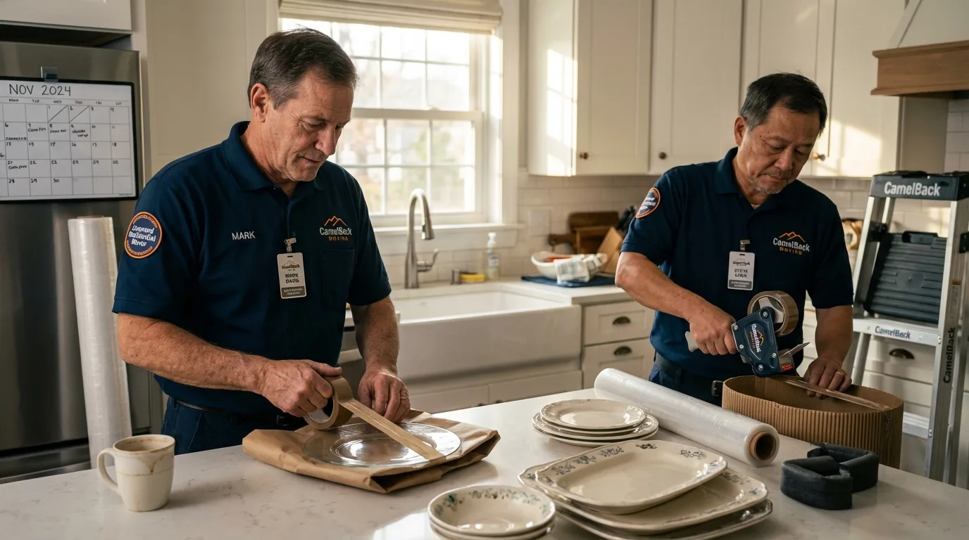 Professional crew packing kitchen dishware in Clatskanie, OR